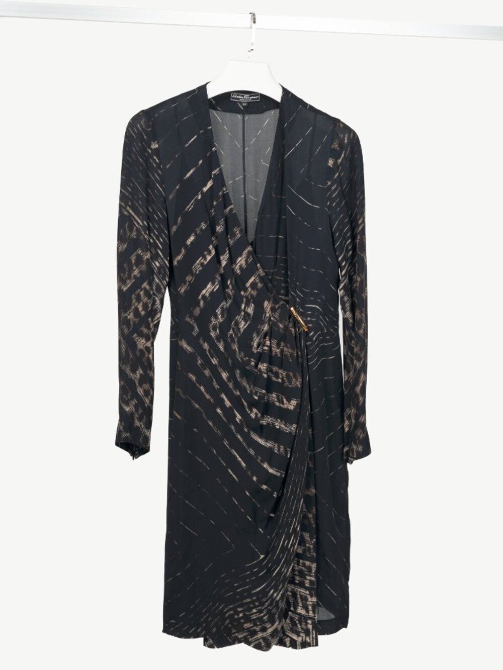 Salvatore Ferragamo Black Abstract-Print Silk-Crepe Surplice Dress